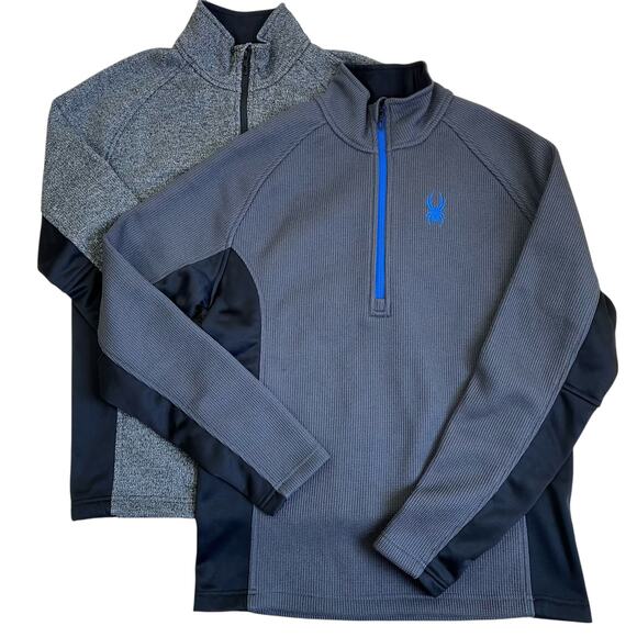Spyder Mens Sz M Outbound 1/2 Zip Sweater Bundle Black Grey Outdoor Fleece Lined - Picture 1 of 16